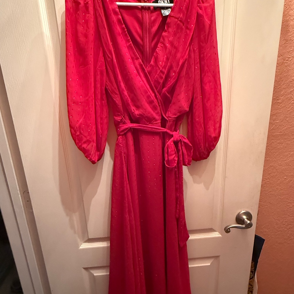 DKNY Vibrant Red Long Sleeve Dress